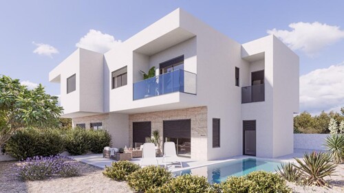 Dvojna kuća u izgradnji sa pogledom na more, Kaštelir, 165 m2