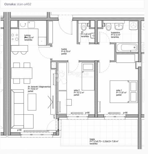 STAN A402, MOGUĆA KUPNJA PUTEM KREDITA, 68.75 m2