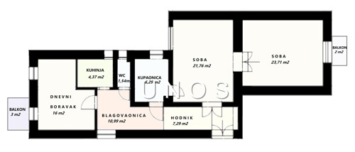 HNK (3s komf) 100 m2, 1.kat/lift, 2 balkona, mirno