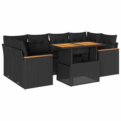 6-dijelni set vrtnih sofa s jastucima crni od poliratana bagrem - NOVO