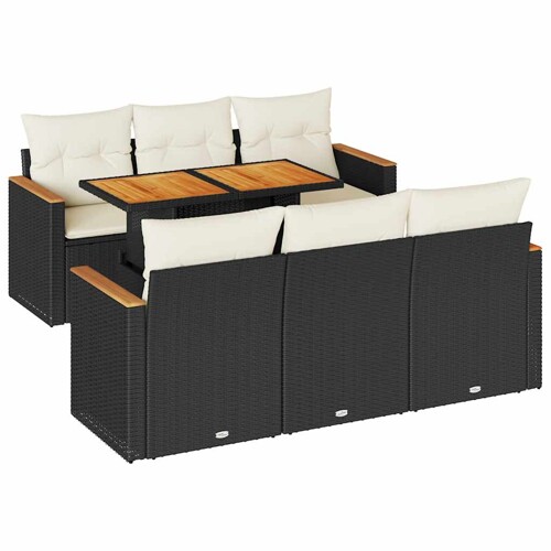 7-dijelni set vrtnih sofa od poliratana s jastucima crni bagrem - NOVO