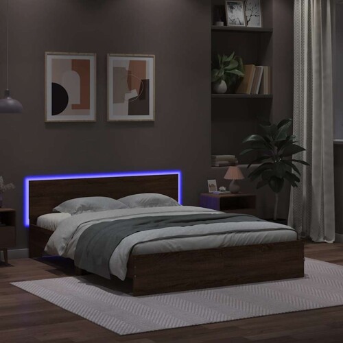 Okvir kreveta s uzglavljem LED smeđa boja hrasta 150 x 200 cm - NOVO