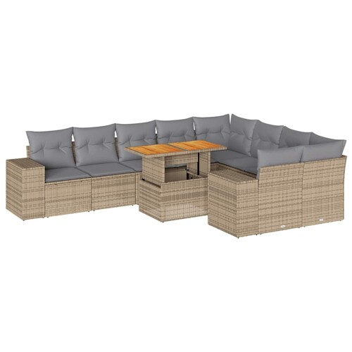 10-dijelni set vrtnih sofa s jastucima bež od poliratana bagrem - NOVO