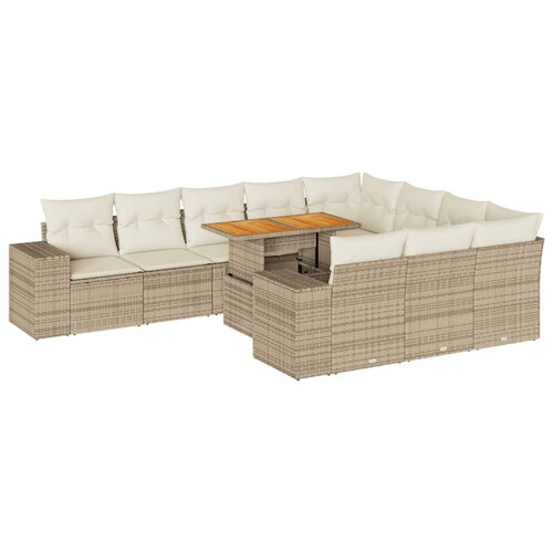 10-dijelni set vrtnih sofa s jastucima bež od poliratana bagrem - NOVO