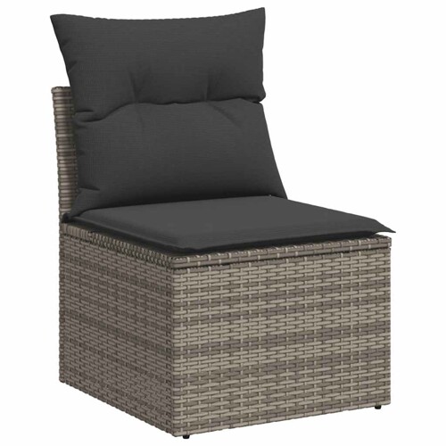 10-dijelni set vrtnih sofa poliratan i bagrem s jastucima sivi - NOVO