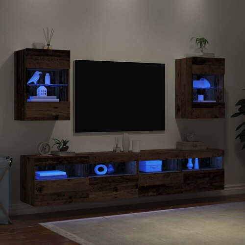 TV zidni ormarići s LED svjetlima 2 kom Staro drvo 40x30x60,5cm - NOVO