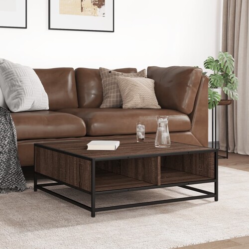 Stol za kavu smeđi hrast 80x80x30 cm Konstruirano drvo i metal - NOVO