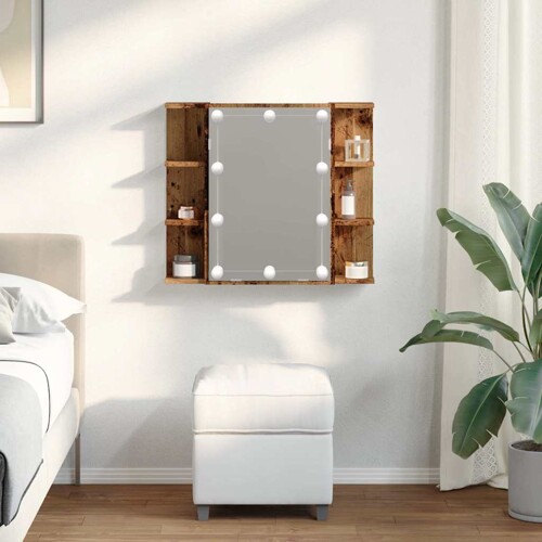 Ormar s ogledalom i LED-om Staro drvo 70x16,5x60 cm - NOVO
