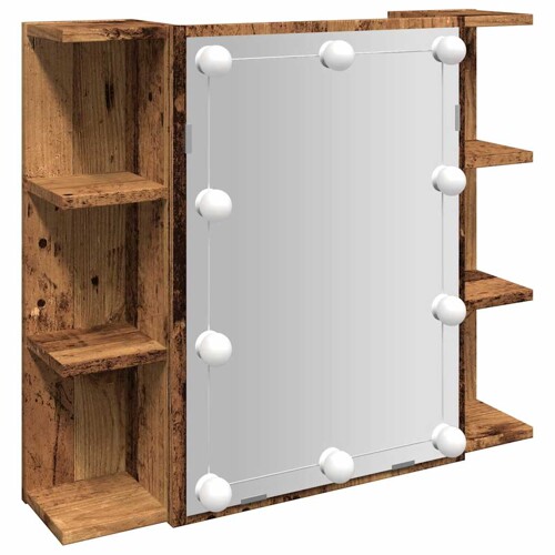 Ormar s ogledalom i LED-om Staro drvo 70x16,5x60 cm - NOVO