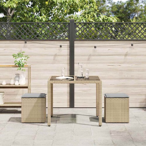 Vrtni tabure s jastucima 2 kom bež 40x40x43 cm poliratan - NOVO