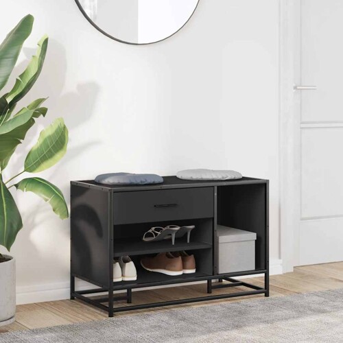 Klupa za cipele crna 80x40x53,5 cm od drveta i metala - NOVO