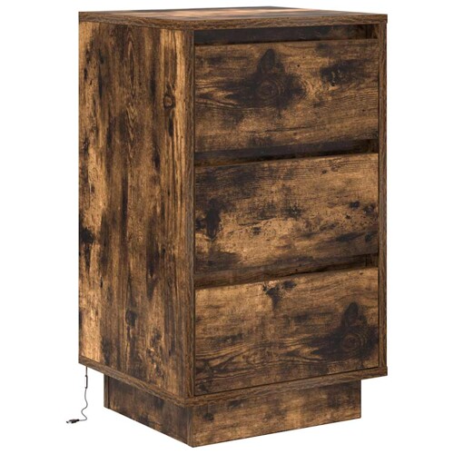 Noćni ormarić s LED svjetlima boja dimljenog hrasta 38x34x65 cm - NOVO