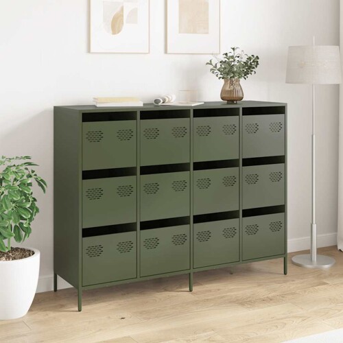 Komoda Maslinasto zelena 135x39x103,5 cm Hladno valjani čelik - NOVO