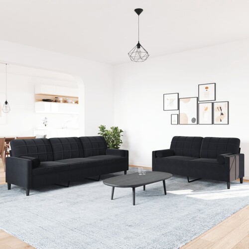 2-dijelni set sofa s jastucima crni baršunasti - NOVO