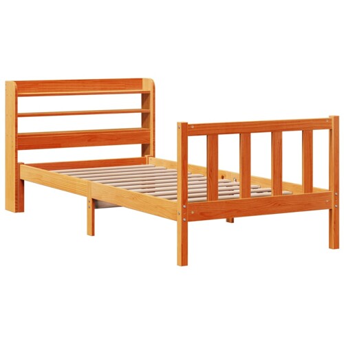 Okvir kreveta s uzglavljem voštano smeđi 75x190 cm od borovine - NOVO