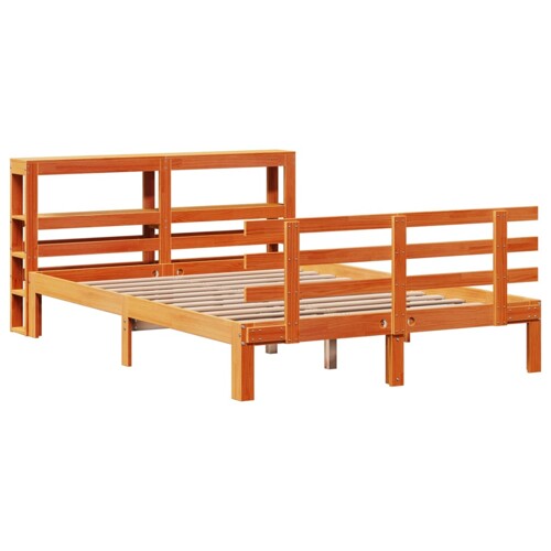 Okvir kreveta s uzglavljem voštano smeđi 135x190 cm od borovine - NOVO