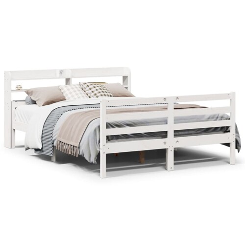 Okvir za krevet s uzglavljem bijeli 135 x 190 cm od borovine - NOVO