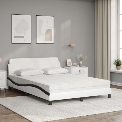 Krevet s madracem bijeli i crni 140 x 200 cm od umjetne kože - NOVO