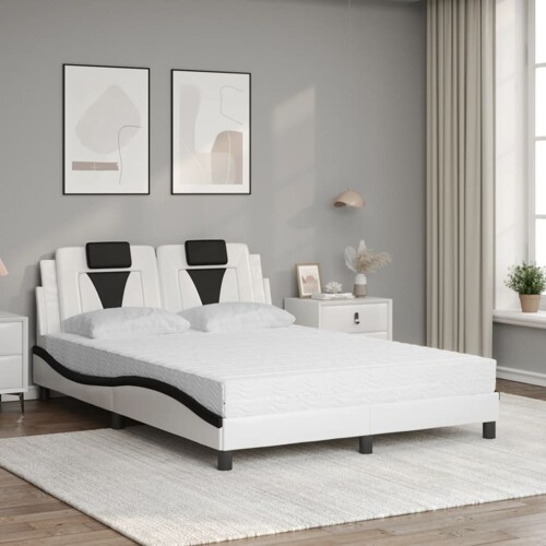 Krevet s madracem bijeli i crni 140 x 200 cm od umjetne kože - NOVO