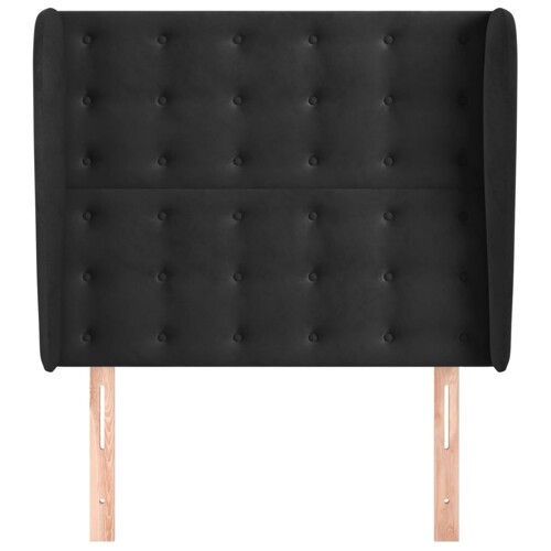 Uzglavlje s ušima crno 83 x 23 x 118/128 cm baršunasto - NOVO