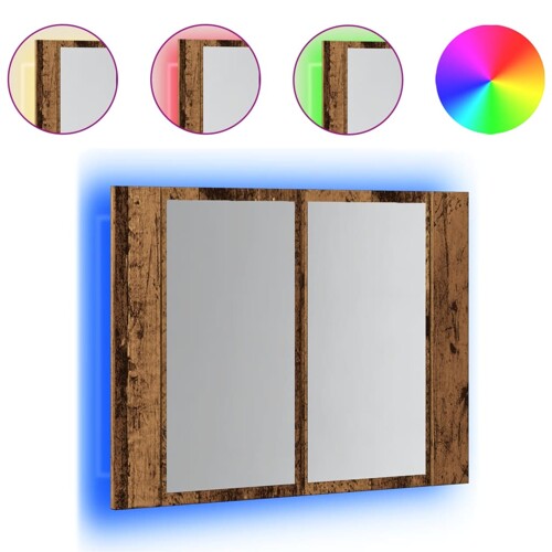 LED ormarić s ogledalom staro drvo 60x12x45cm konstruirano drvo - NOVO