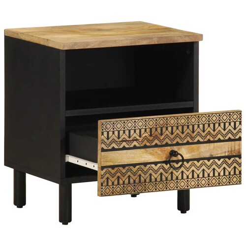 Krevetni ormarić crni 40x33x46 cm Puno grubo drvo Mango - NOVO