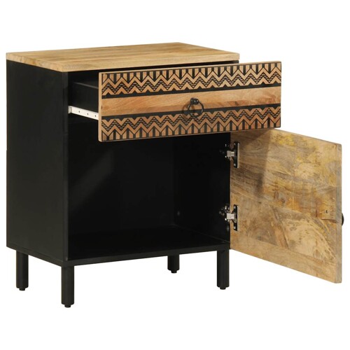 Krevetni ormarić crni 50x33x60 cm Puno grubo drvo Mango - NOVO