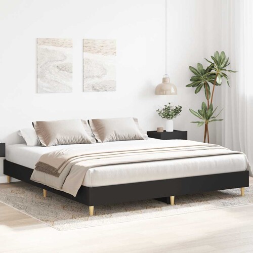 Okvir kreveta bez madraca crni 160x200 cm konstruiranog drva - NOVO