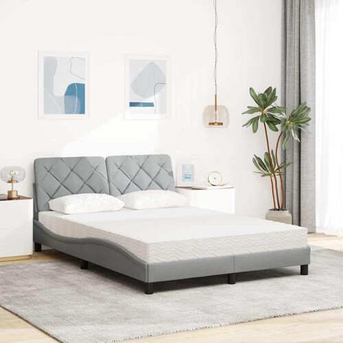 Krevet s madracem svjetlosivi 140x200 cm od tkanine - NOVO