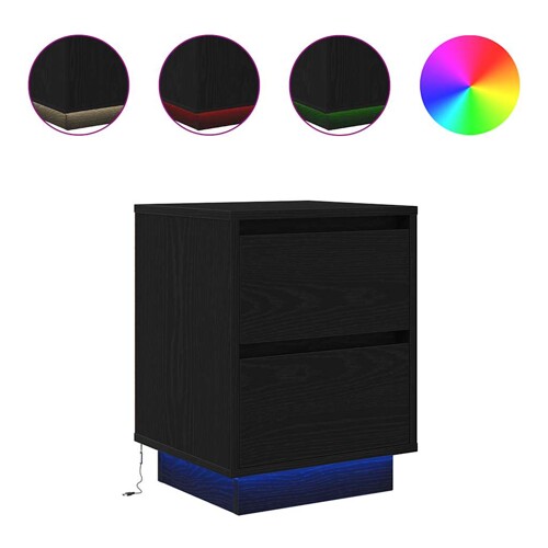 Noćni ormarići s LED svjetlima 2 kom crni 38x34x50 cm - NOVO