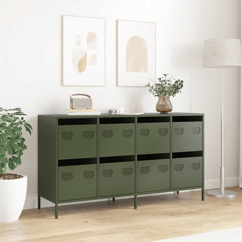 Komoda Maslinasto zelena 135x39x73,5 cm Hladno valjani čelik - NOVO