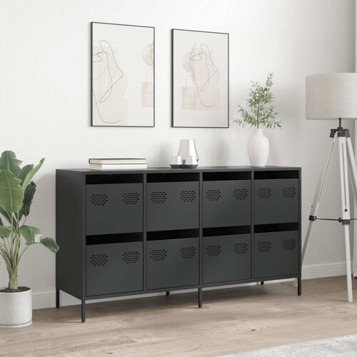 Komoda crna 135x39x73,5 cm hladno valjani čelik - NOVO
