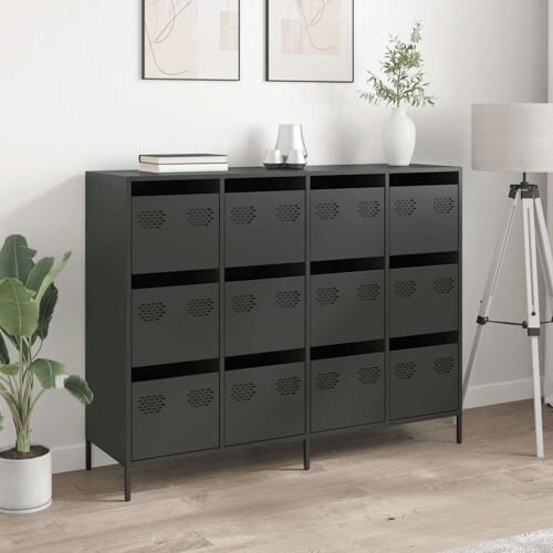 Komoda crna 135x39x103,5 cm hladno valjani čelik - NOVO