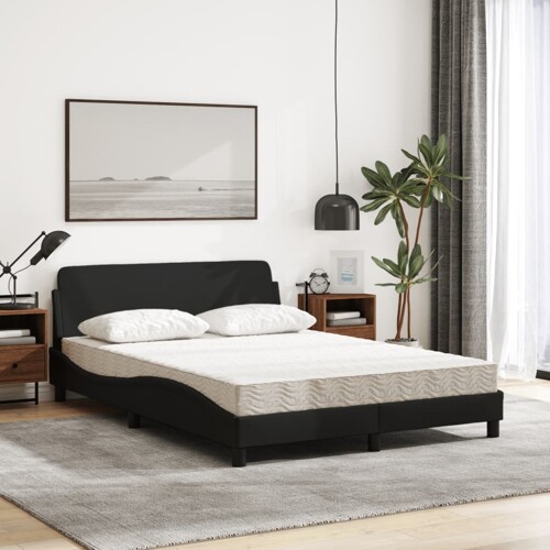 Krevet s madracem crni 140x200 cm od tkanine - NOVO