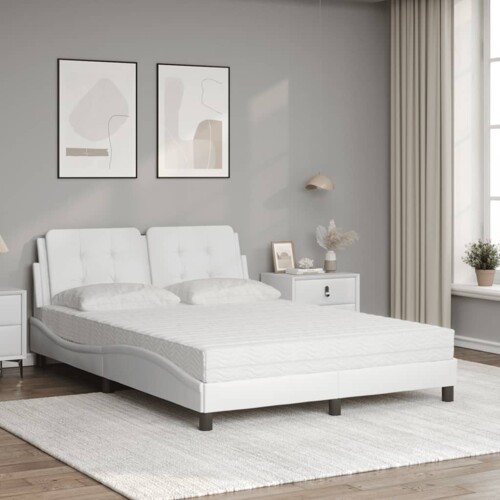 Krevet s madracem bijeli 140x200 cm od umjetne kože - NOVO