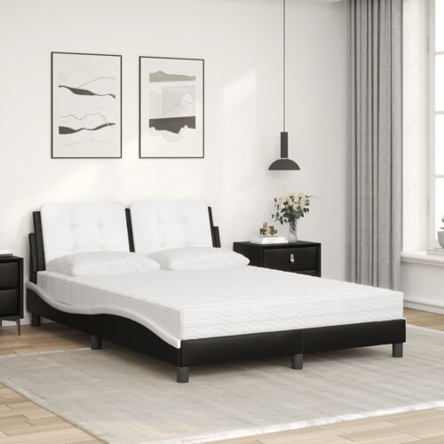 Krevet s madracem crno-bijeli 140 x 200 cm od umjetne kože - NOVO