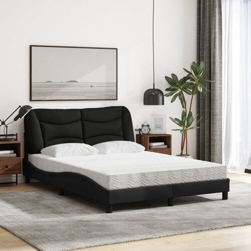 Krevet s madracem crni 140x200 cm od tkanine - NOVO
