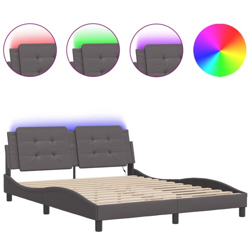 Okvir kreveta s LED svjetlima sivi 160 x 200 cm od umjetne kože - NOVO