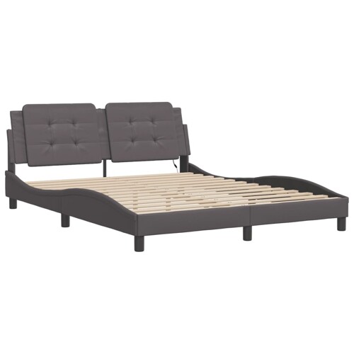 Okvir kreveta s LED svjetlima sivi 160 x 200 cm od umjetne kože - NOVO