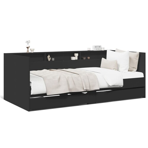 Dnevni krevet s ladicama bez madraca crni 90x200 cm - NOVO