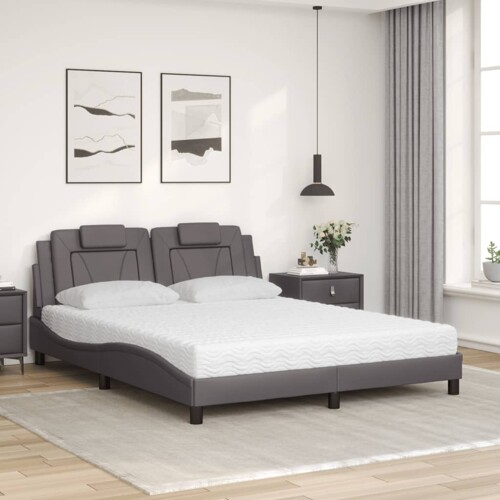 Krevet s madracem sivi 160 x 200 cm od umjetne kože - NOVO