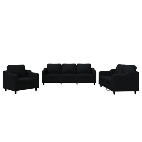 3-dijelni set sofa s jastucima crni od tkanine - NOVO