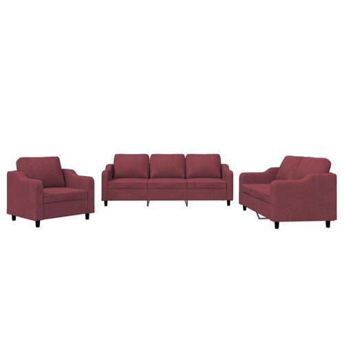 3-dijelni set sofa s jastucima crvena boja vina od tkanine - NOVO