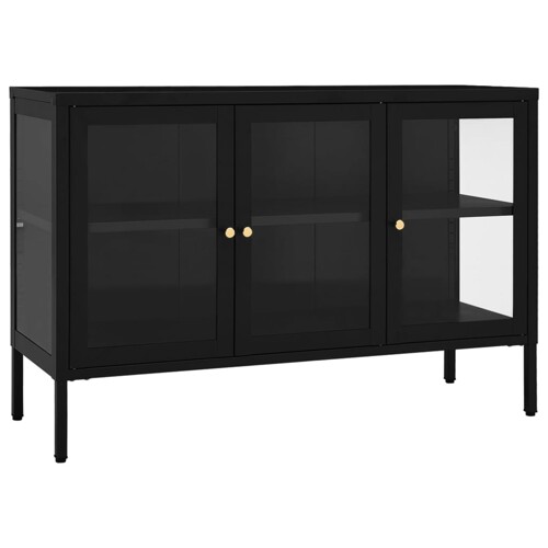 Komoda crna 105 x 35 x 70 cm od čelika i stakla - NOVO