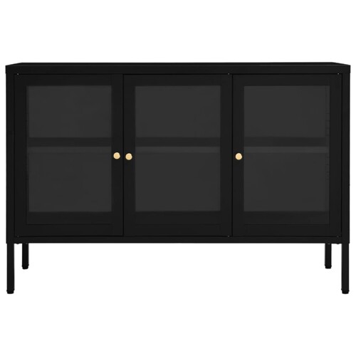 Komoda crna 105 x 35 x 70 cm od čelika i stakla - NOVO