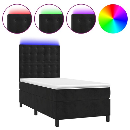 Krevet box spring s madracem LED crni 80 x 200 cm baršunasti - NOVO