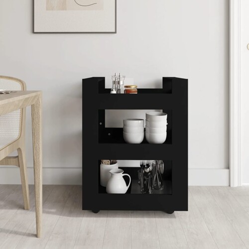 Kuhinjska kolica crna 60 x 45 x 80 cm od konstruiranog drva - NOVO