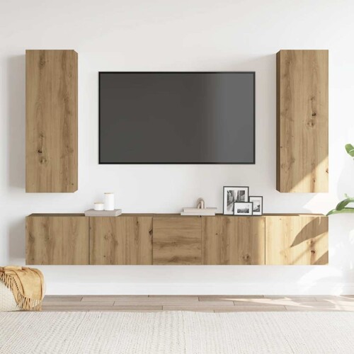 5-dijelni zidni TV ormarić Artisan hrast izrađen od drva - NOVO