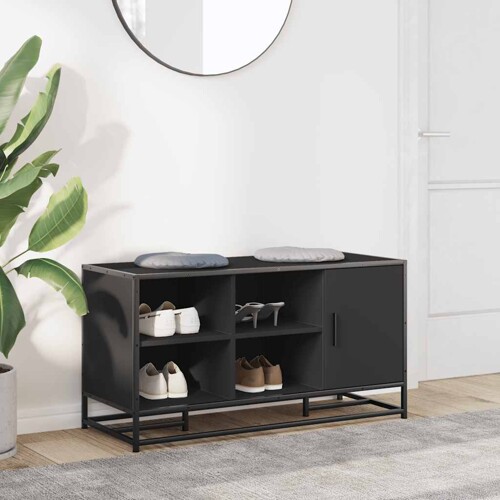 Klupa za cipele crna 100x40x53,5 cm Konstruirano drvo i metal - NOVO