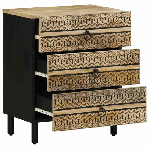 Krevetni ormarić crni 50x33x62 cm Puno grubo drvo Mango - NOVO